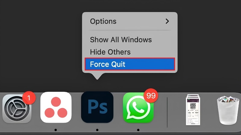 Chọn vào Force Quit trong menu vừa xuất hiện