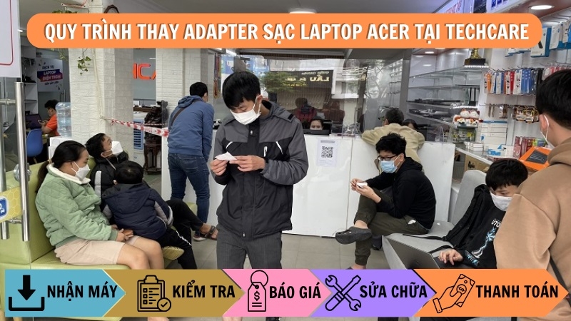 Quy trình sửa – thay Adapter sạc laptop Acer tại cửa hàng Techcare Quy trình sửa – thay Adapter sạc laptop Acer tại cửa hàng Techcare