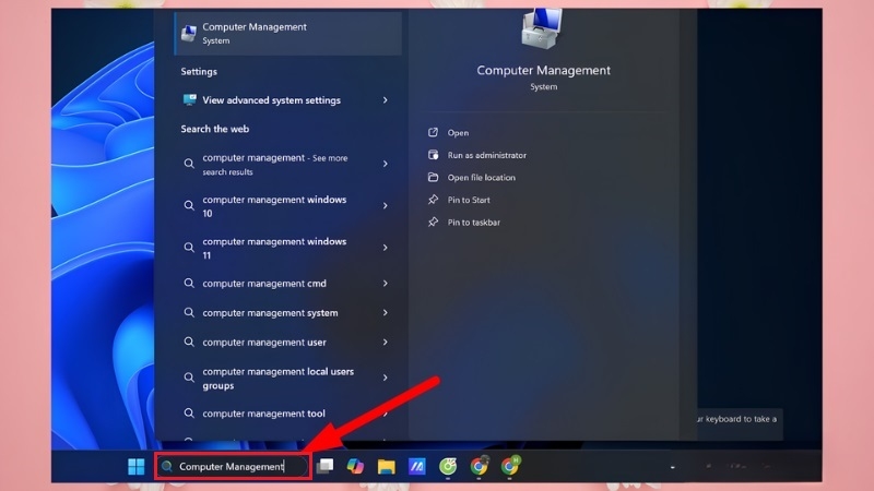 Mở công cụ Computer Management từ ô tìm kiếm của Windows 11 Mở công cụ Computer Management từ ô tìm kiếm của Windows 11