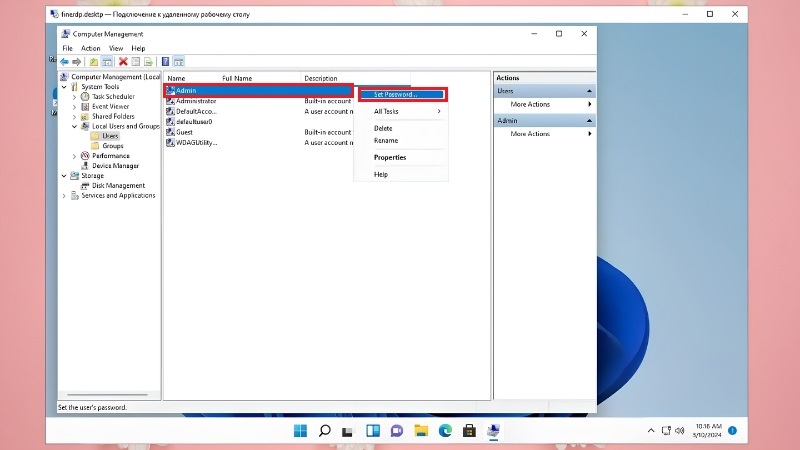 Chọn Set Password cho tài khoản trong Local Users and Groups Chọn Set Password cho tài khoản trong Local Users and Groups