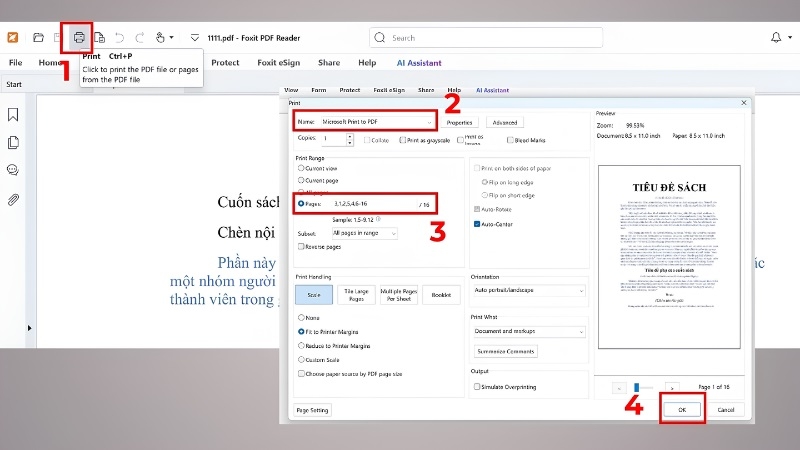 Chọn Microsoft Print to PDF để tạo file PDF mới theo thứ tự trang tùy chỉnh Chọn Microsoft Print to PDF để tạo file PDF mới theo thứ tự trang tùy chỉnh