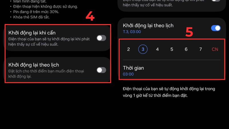 Thiết lập thời gian khởi động lại theo ngày hoặc tuần