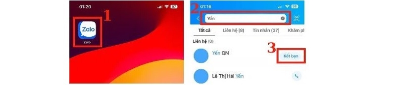Tìm kiếm qua tên Zalo