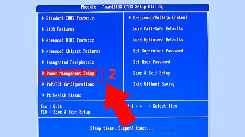 Chọn mục Power Management Setup trong BIOS Asus