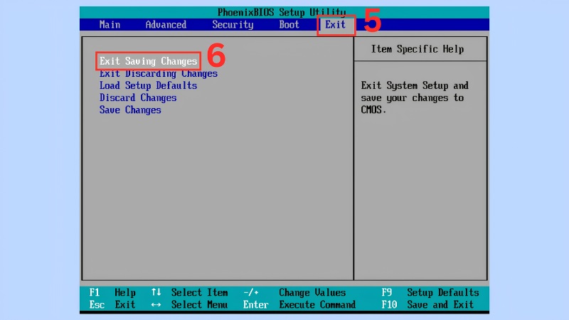 Chọn Exit Saving Changes để lưu thiết lập BIOS