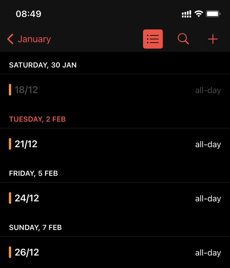 Mở Lịch và chọn xem lịch theo ngày
