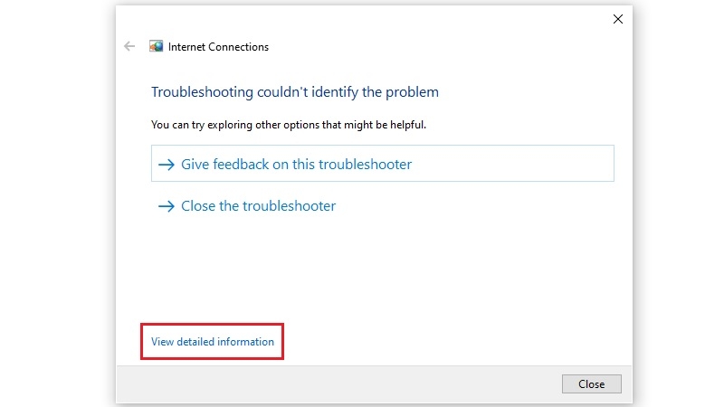 Kết quả chi tiết sau khi Troubleshooter hoàn tất