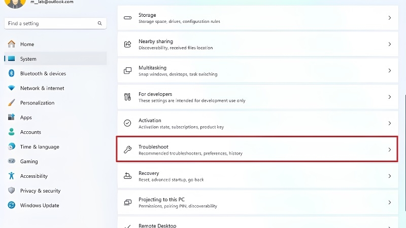 Mục Troubleshoot trong System Settings của Windows 11