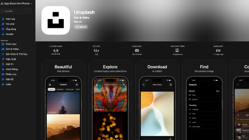 Unsplash - App cài hình nền iPhone đẹp