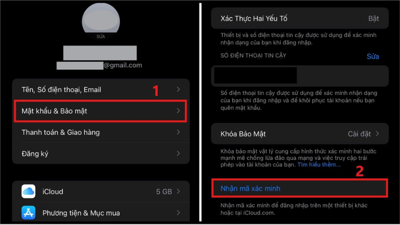 Vào Cài đặt để nhận mã xác minh