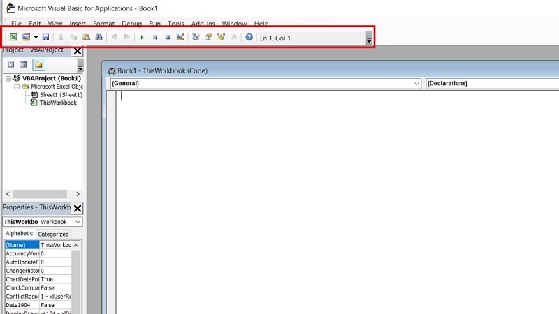 Toolbar trong cửa sổ VBA Excel Toolbar trong cửa sổ VBA Excel