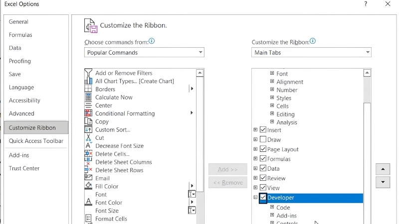 Cách mở VBA Excel bằng tab Developer bước 1 Cách mở VBA Excel bằng tab Developer bước 1