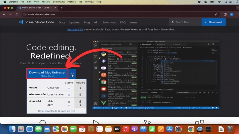 Trang chủ code.visualstudio.com với nút tải cho macOS Trang chủ code.visualstudio.com với nút tải cho macOS
