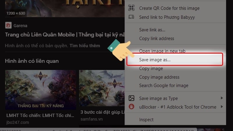 Chọn mục Save image as
