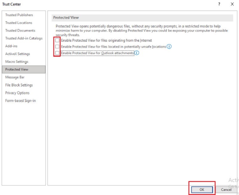 Bỏ tích 3 dòng đầu sau đó nhấn OK