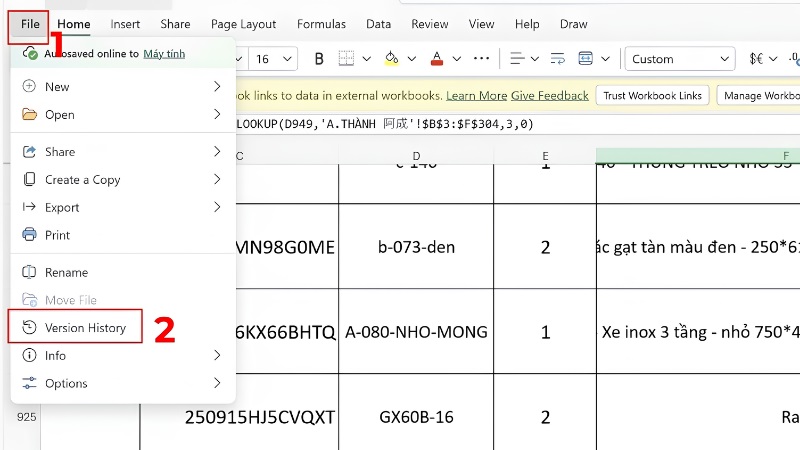 Cách xem lịch sử chỉnh sửa file Excel
