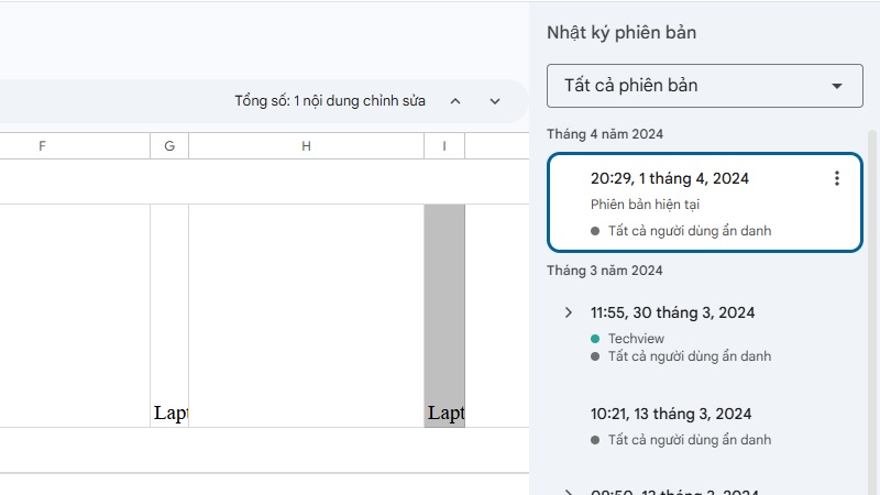 Cách mở lịch sử chỉnh sửa chi tiết từng phiên bản