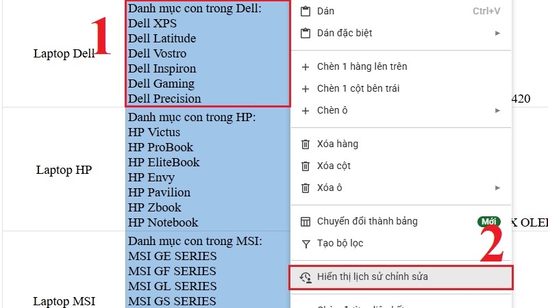 Cách xem lịch sử chỉnh sửa Google Sheet cho từng ô cụ thể