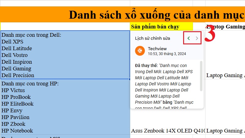 Cách xem lịch sử chỉnh sửa Google Sheet cho từng ô cụ thể