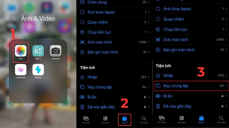 Xoá Ảnh bằng mục Trùng lặp có sẵn trong ứng dụng Ảnh