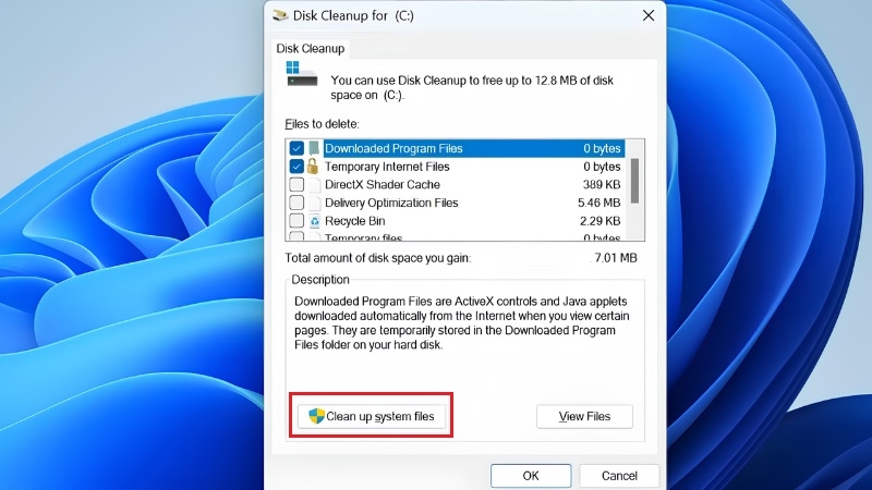 Nhấn vào nút Clean up system files Nhấn vào nút Clean up system files