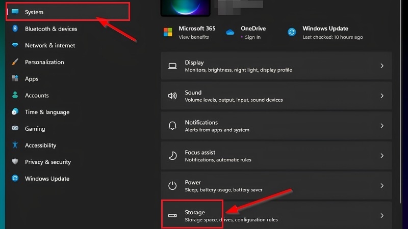 Chọn System rồi sau đó chọn Storage Chọn System rồi sau đó chọn Storage