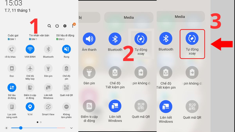 Xoay Màn Hình Samsung Bằng Bảng Cài Đặt Nhanh