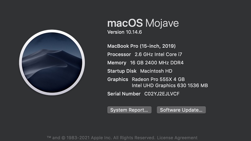 About This Mac hiển thị thông tin chip và xung nhịp MacBook