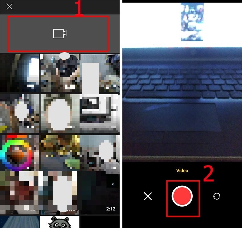 Nhấn vào biểu tượng máy quay