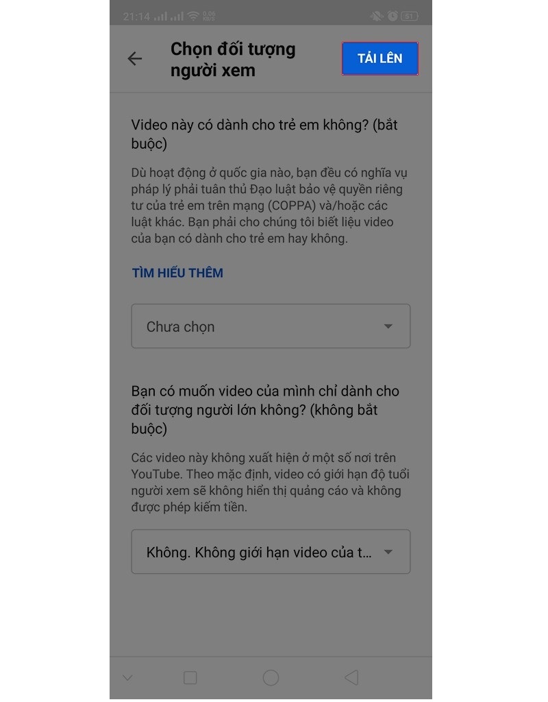 Nhấn nút Tải lên