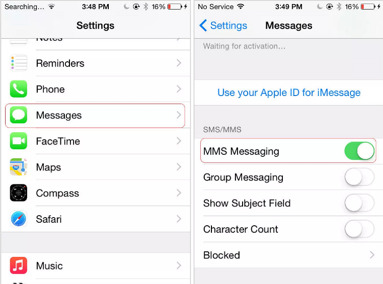 Giải pháp 3: Đảm bảo rằng MMS được bật sửa iPhone không gửi được tin nhắn