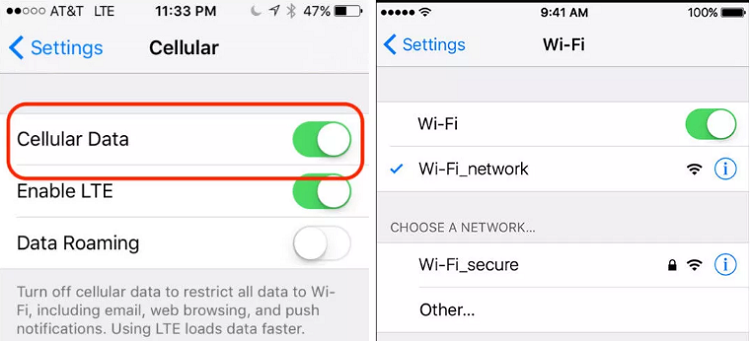 Giải pháp 1: Đảm bảo dữ liệu di động hoặc Wi-Fi đang hoạt động khắc phục iPhone không gửi được tin nhắn
